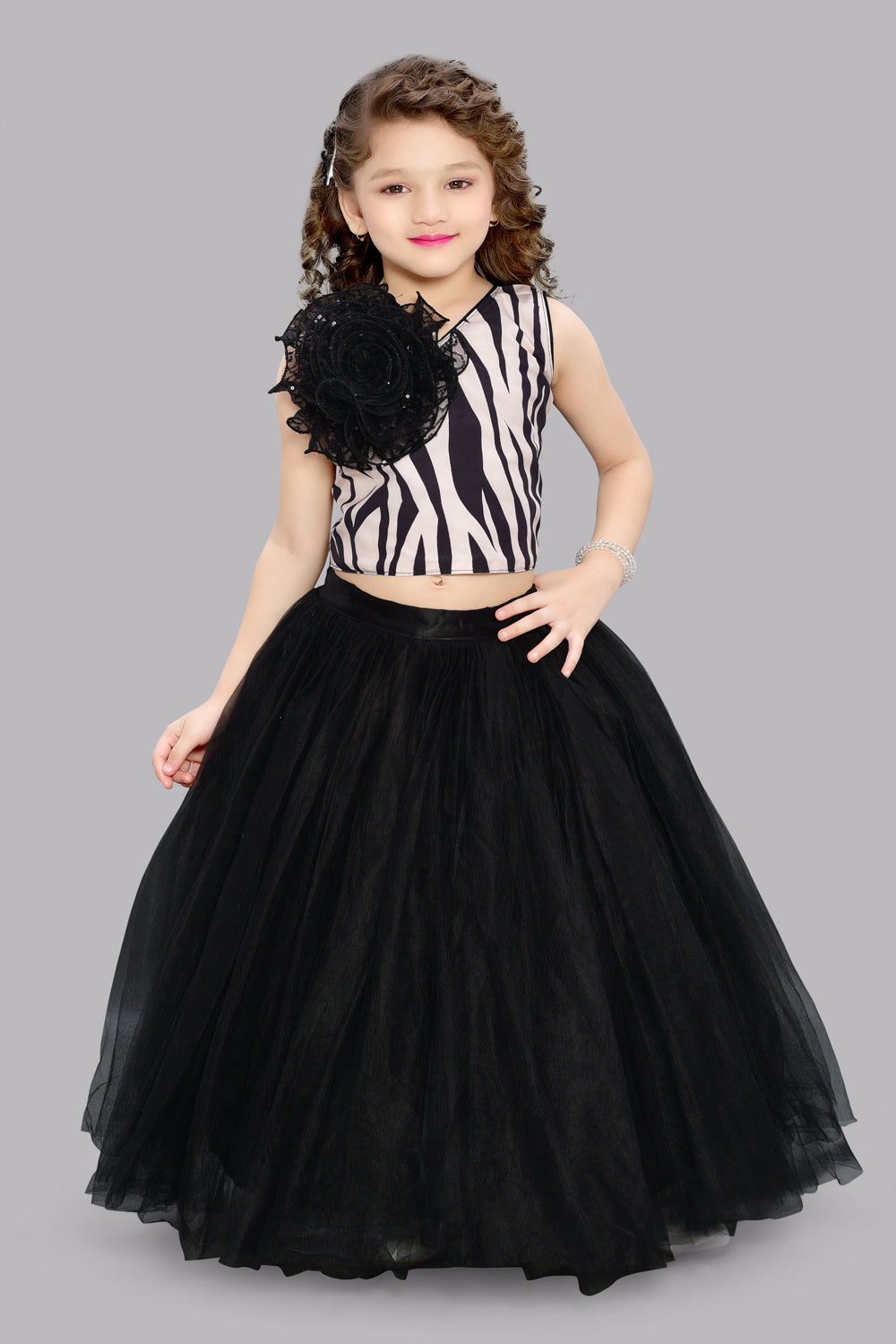 Zebra Printed Top with Tulle Skirt – Pink Chick