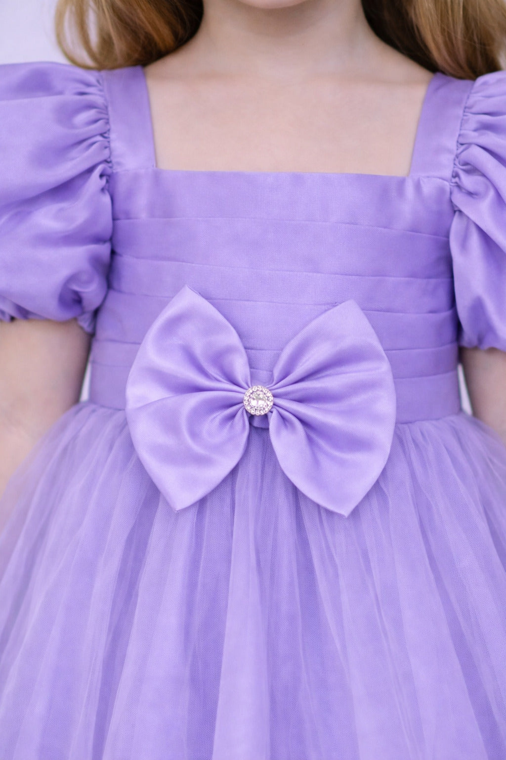 Puff Sleeves Smoked Back Dress - Lavender