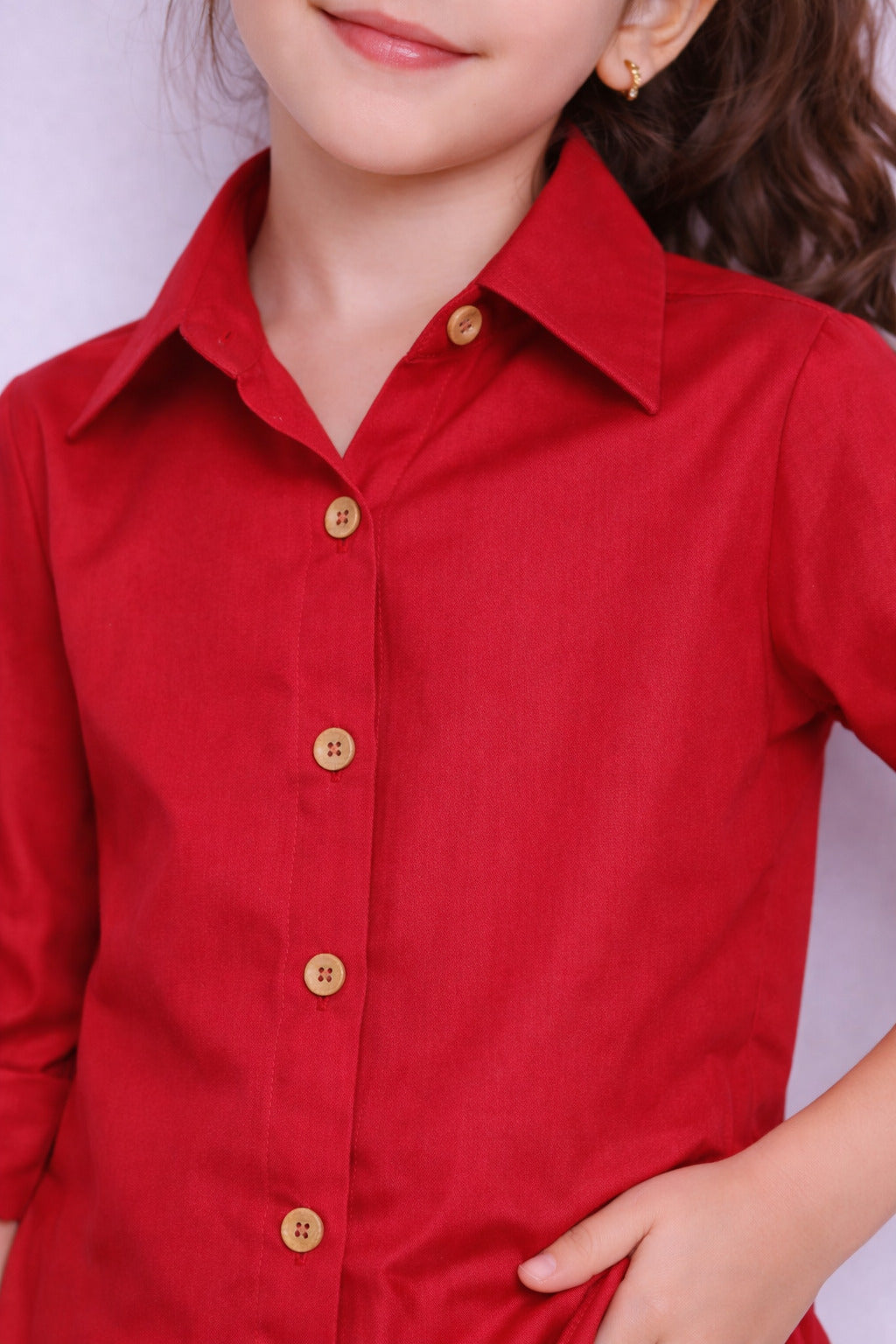 Collared Button-Up Shirt -Red