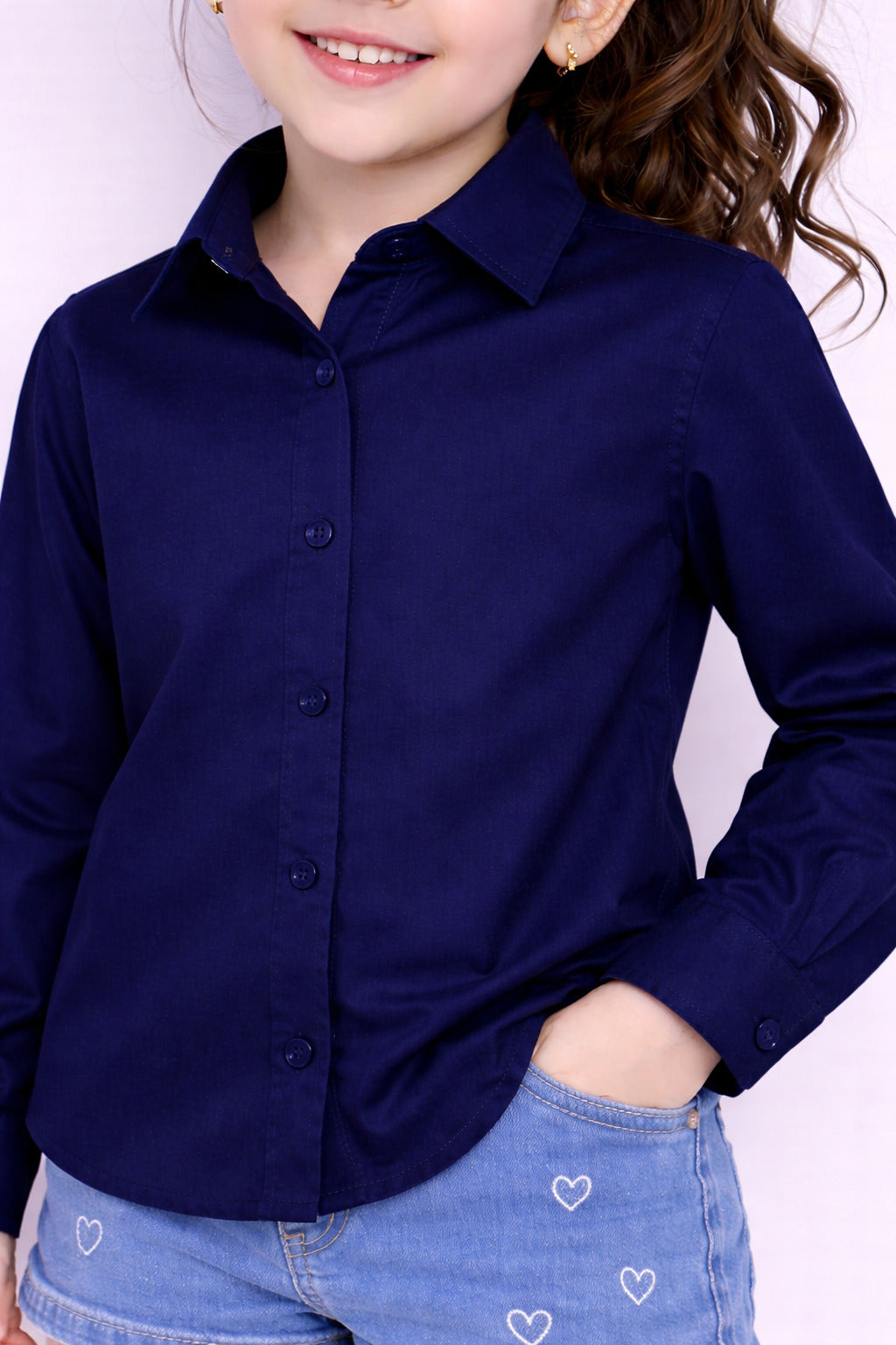 Collared Button-Up Shirt -Navy Blue