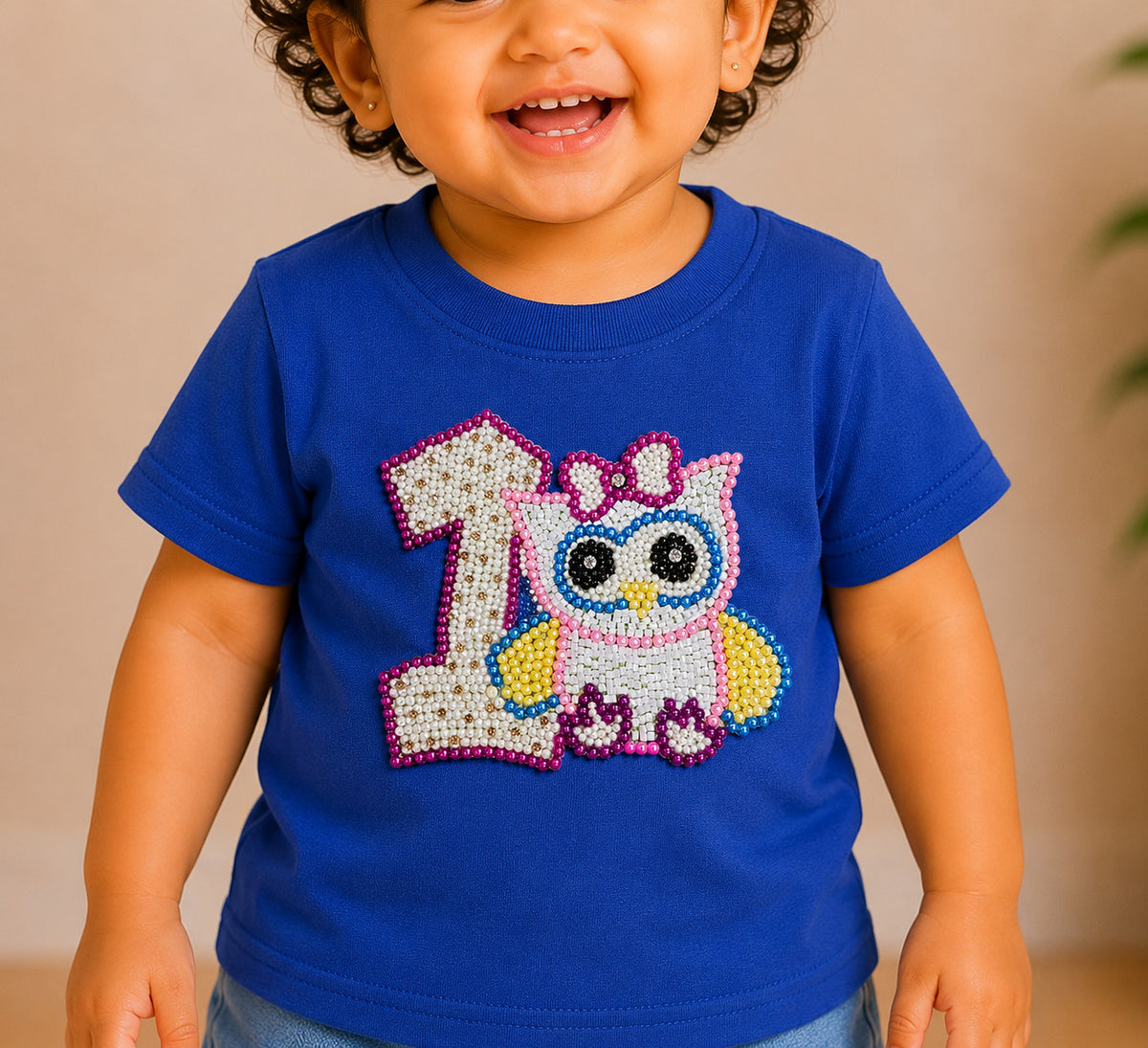 1st Birthday Owl Tee -Blue