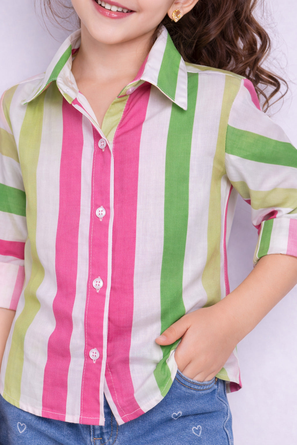 Coral & White Striped Collared Shirt