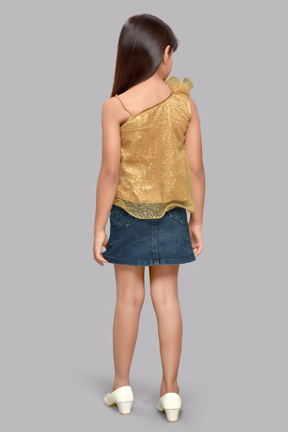 Gold One Shoulder Sequins Top