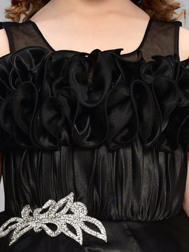 PinkChick Off Shoulder Ruffle Gown -Black