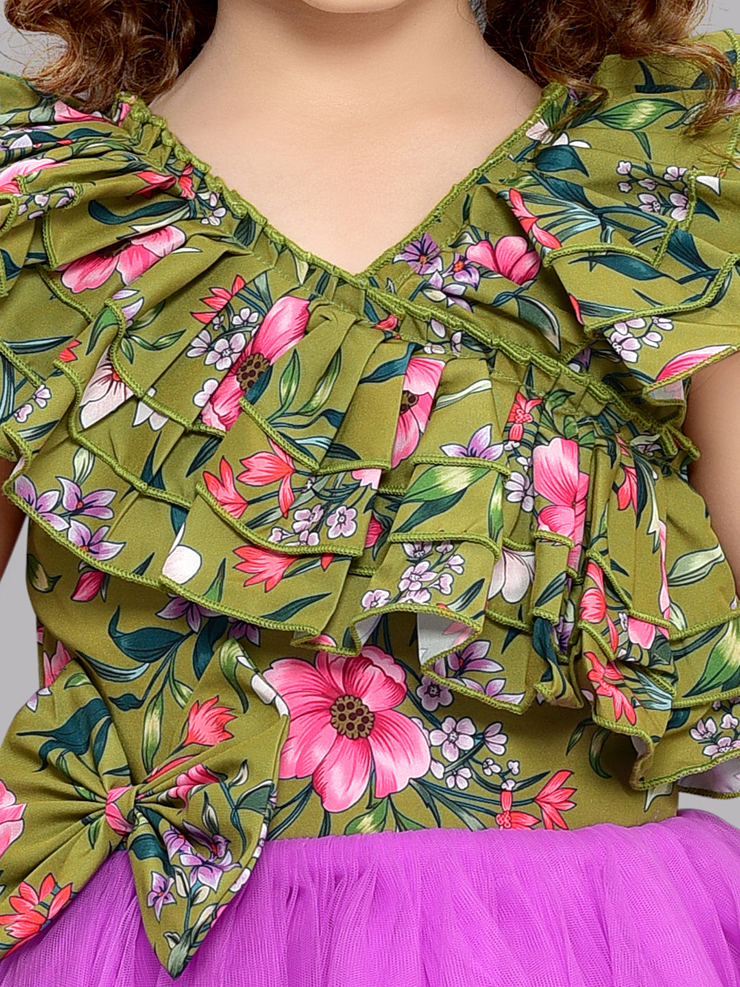 Floral Olive Bodice and Lavender Tulle Gown