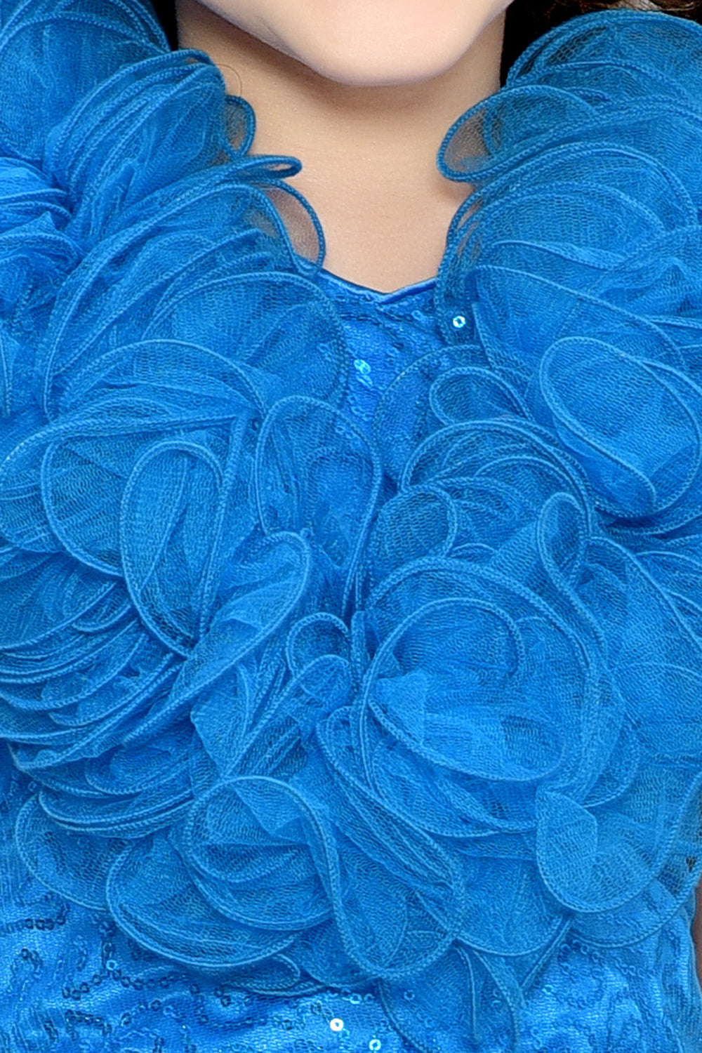 Blue Sequins Ruffle Skirt Top Set