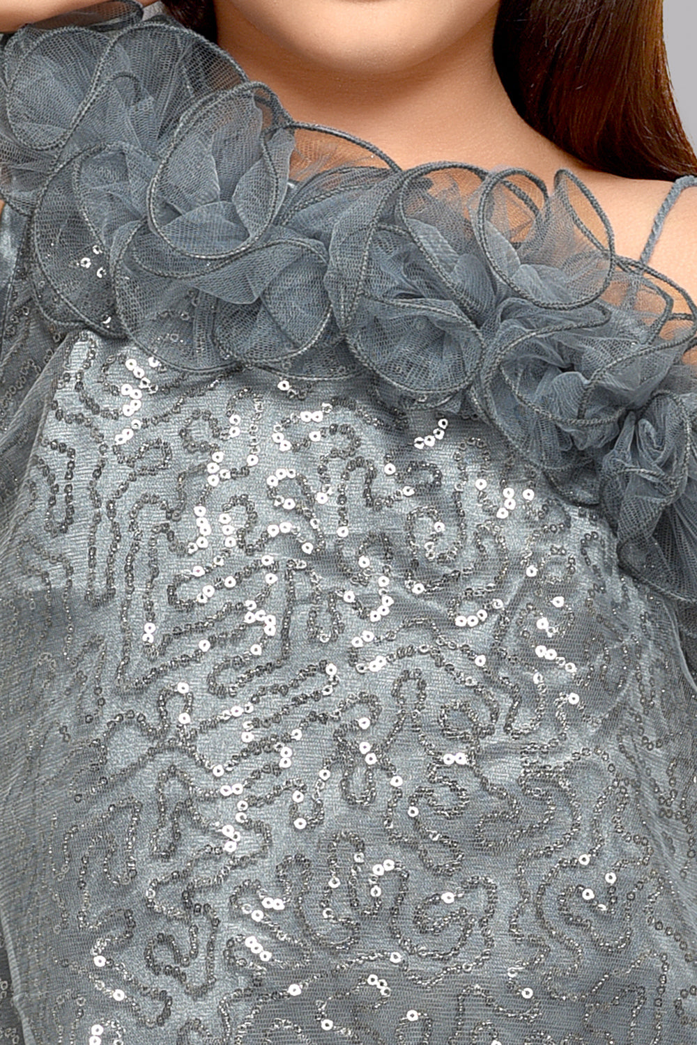 Grey One Shoulder Sequins Top