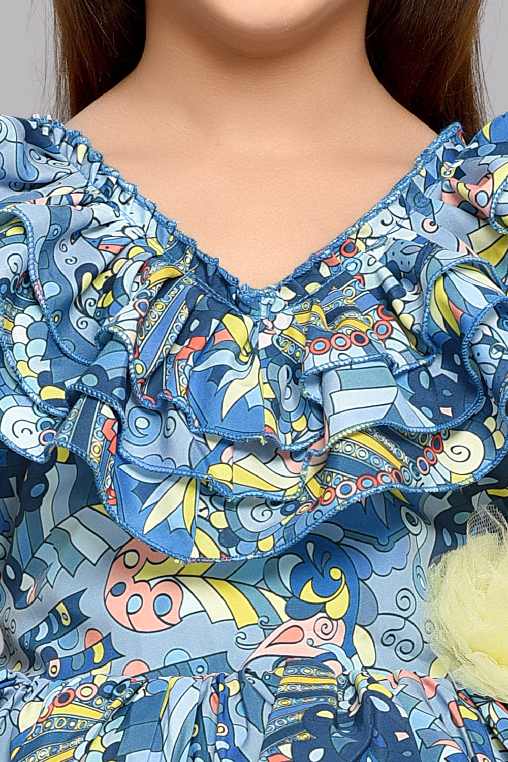 Printed Peplum Dress -Blue & Yellow