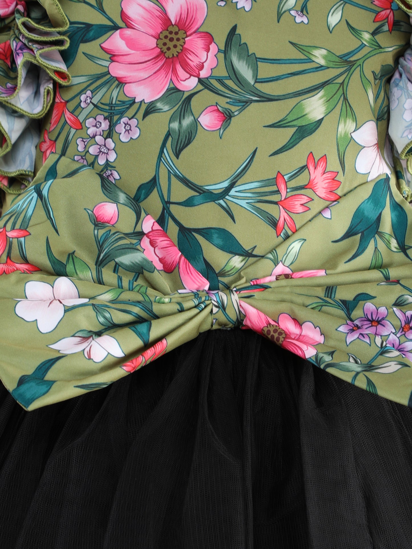 Pink Chick Floral Printed Party Dress-Olive