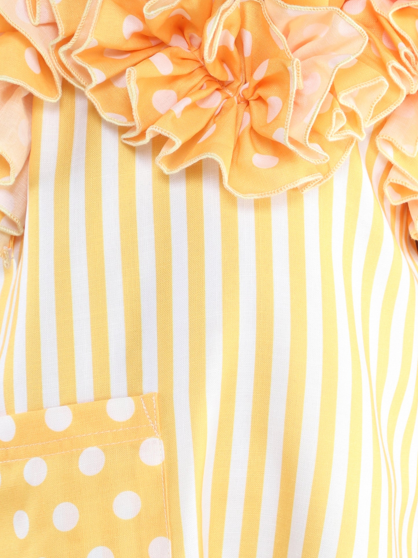 Ruffle Neck A Line Cotton Dress -Yellow