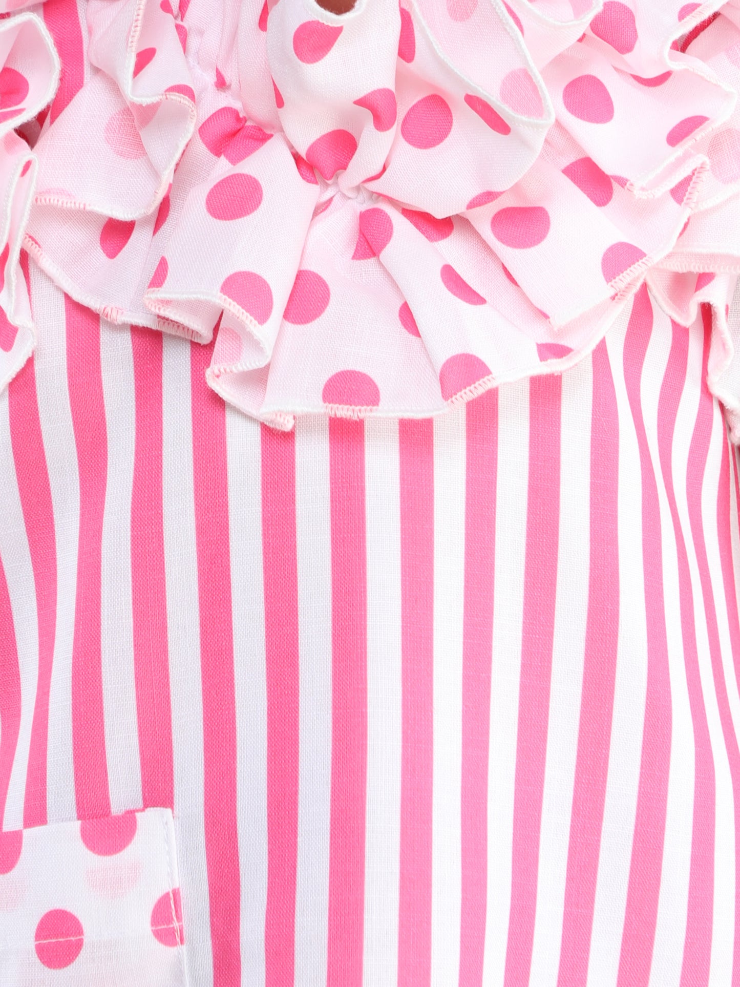 Ruffle Neck A Line Cotton Dress -Pink