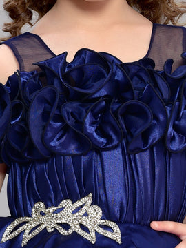 PinkChick Off Shoulder Ruffle Gown - Navy Blue