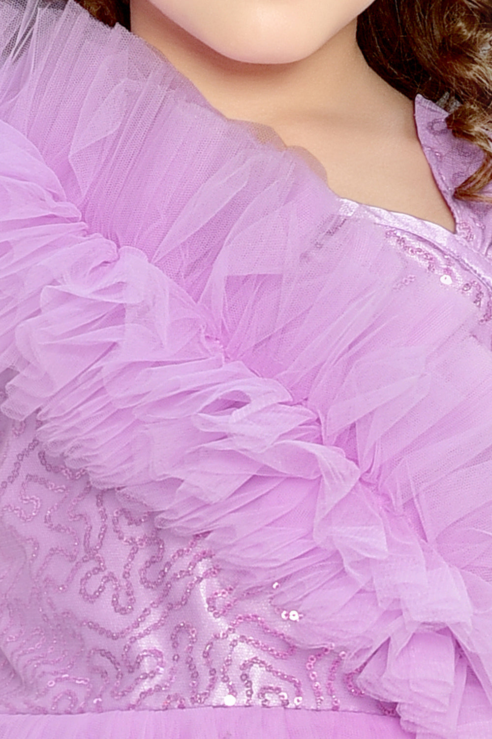 Lavender Ruffled Sequins Bodice Gown