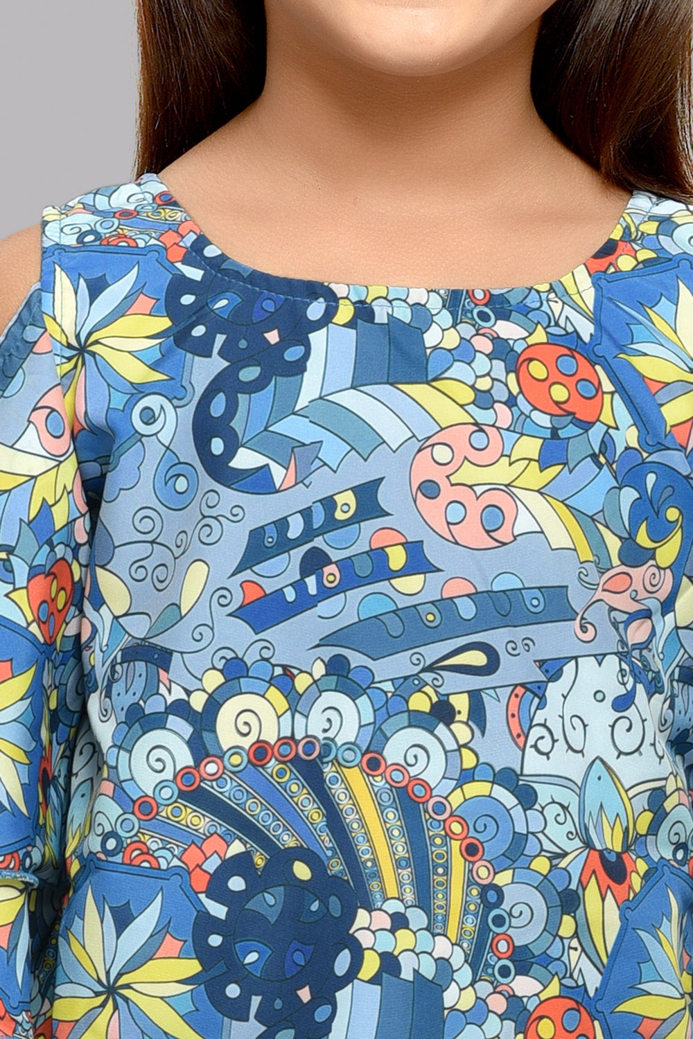 Blue Printed Cold Shoulder Top