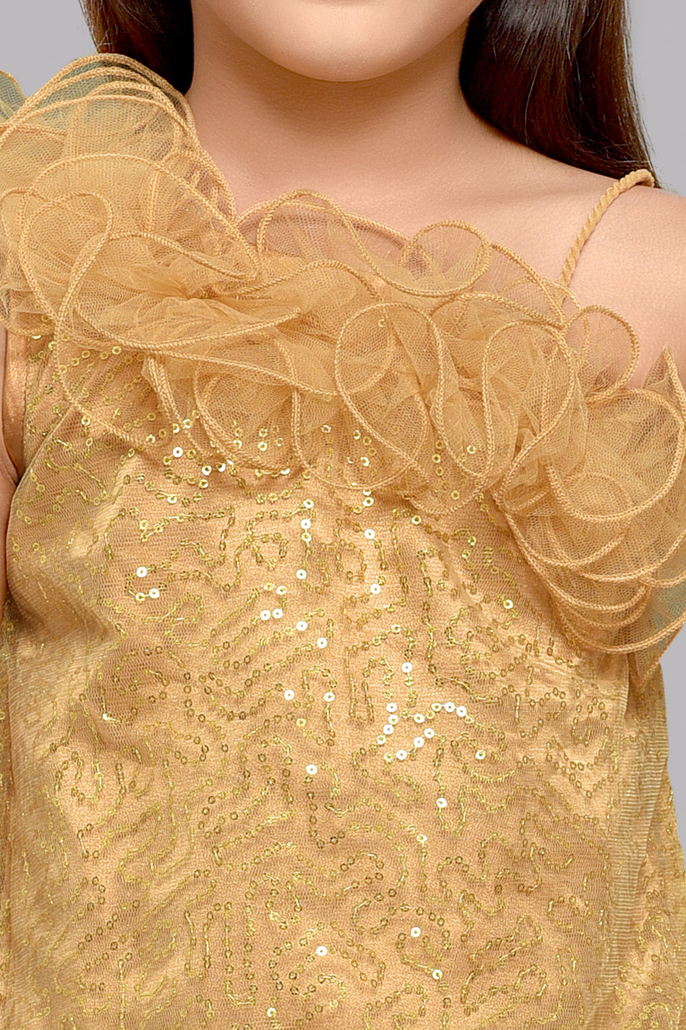 Gold One Shoulder Sequins Top