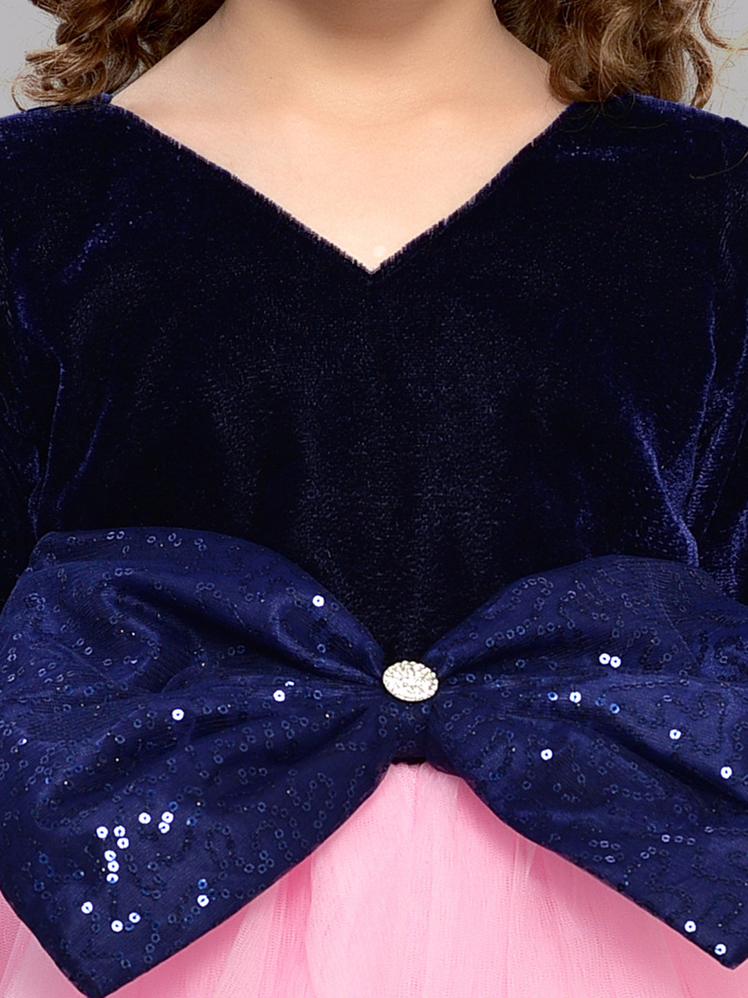 Pink Chick Colorblock Velvet Dress - Navy Blue & Pink