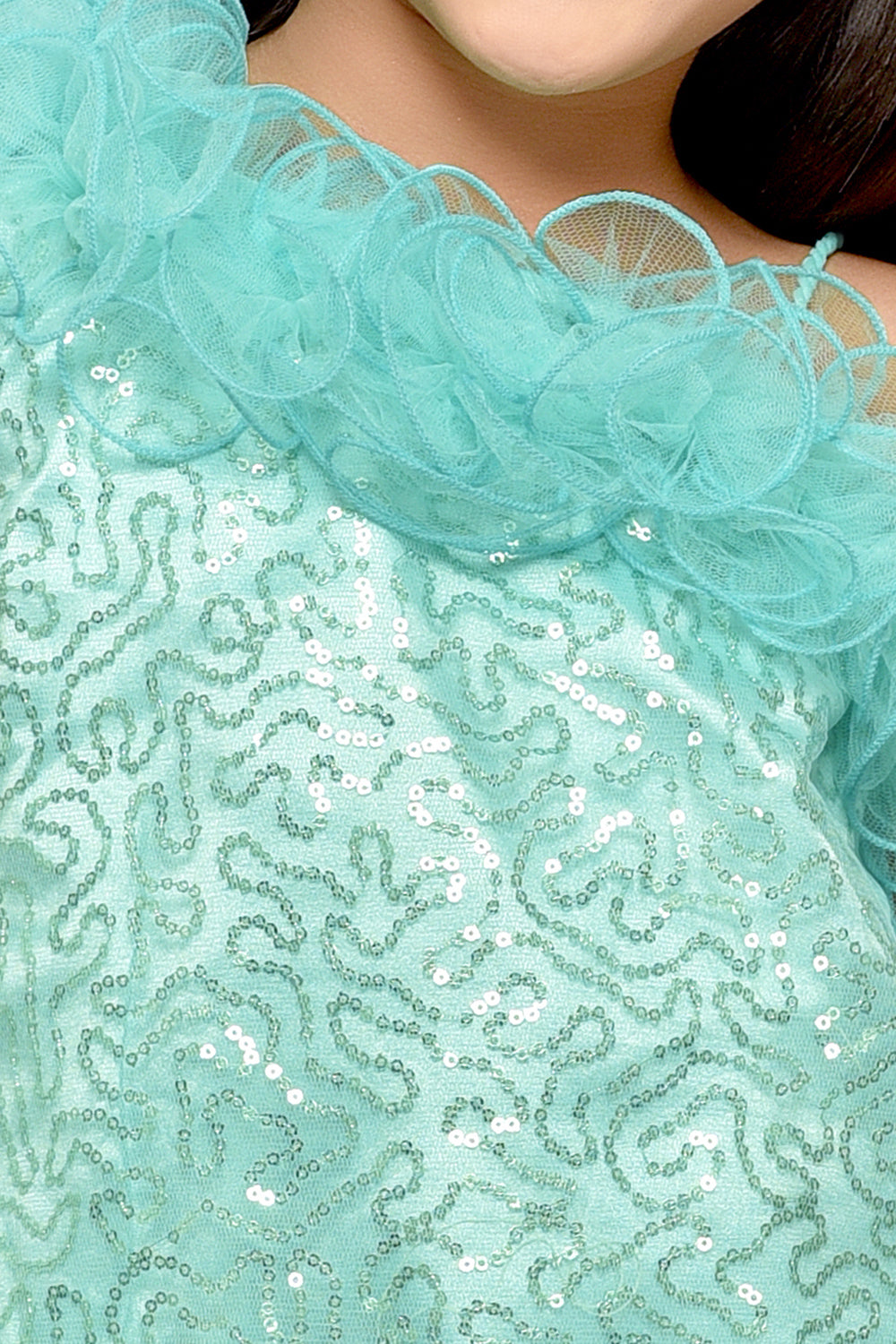 Aqua One Shoulder Sequins Top