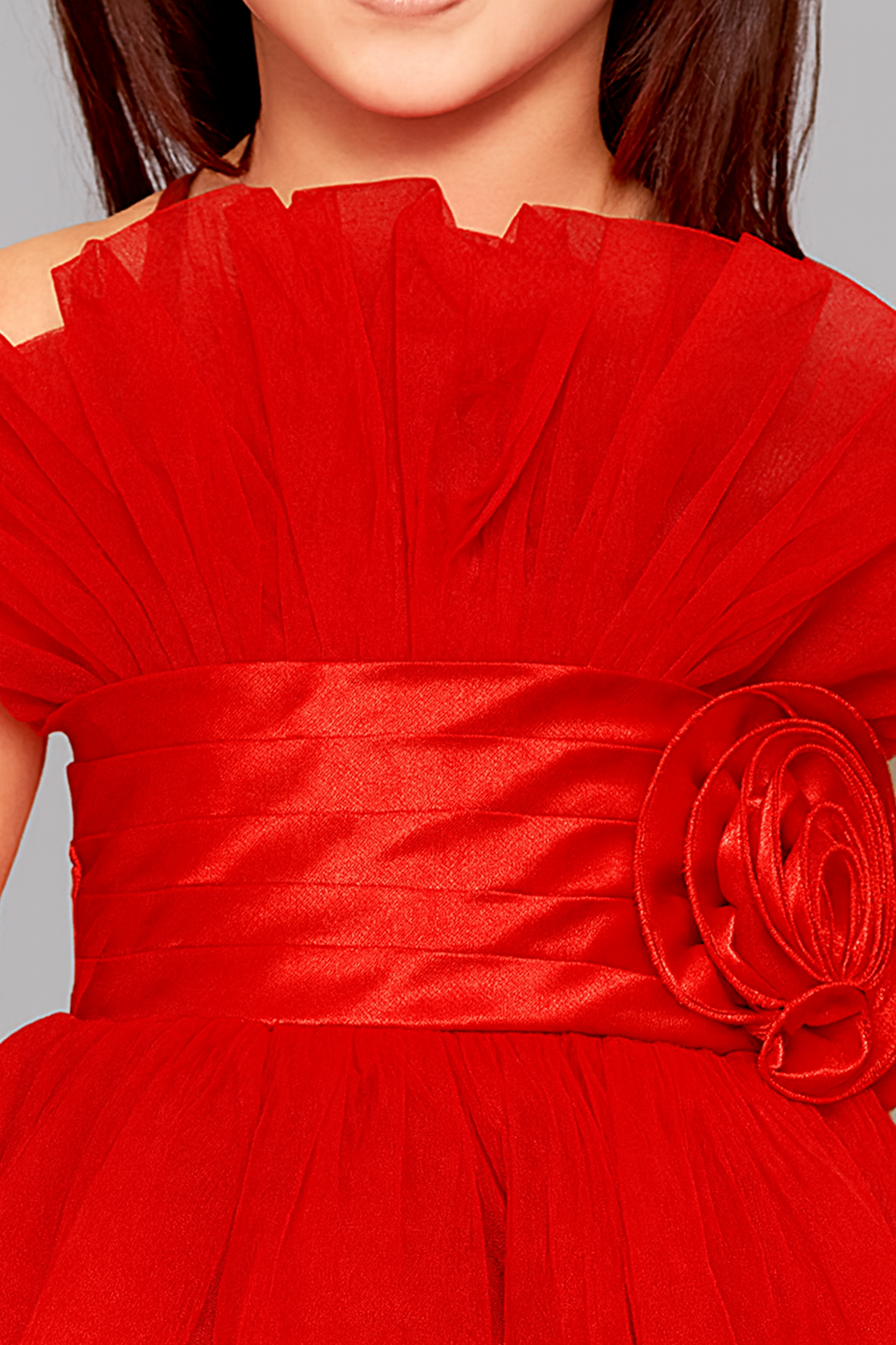 Ruffled Silhouette Party Dress-Red