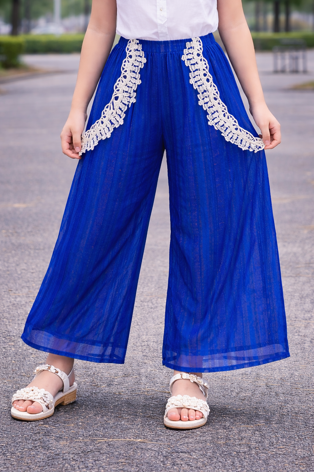 Royal Blu Pants with Lace Detail