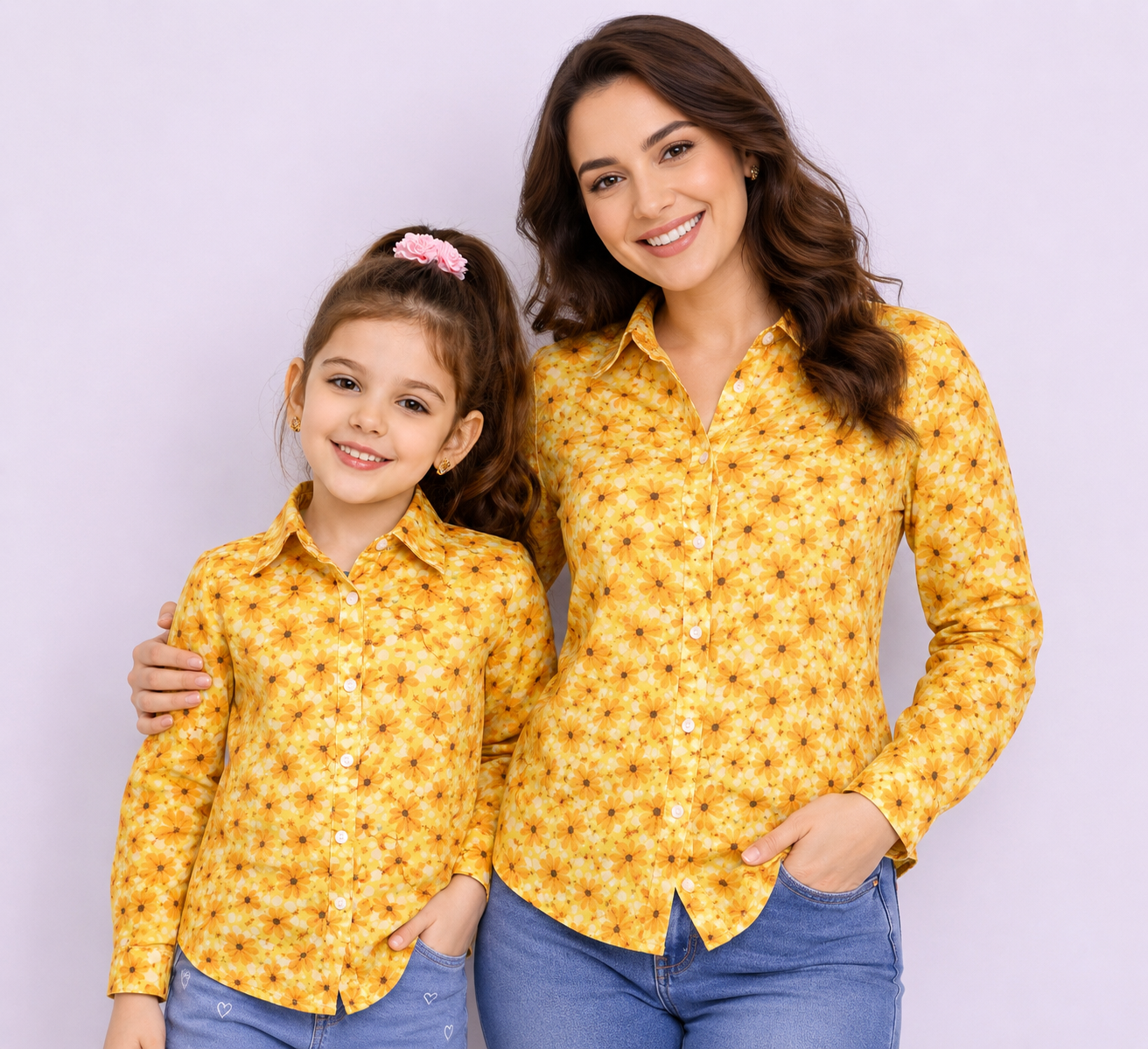 Floral Print Shirt Combo Set - Yellow