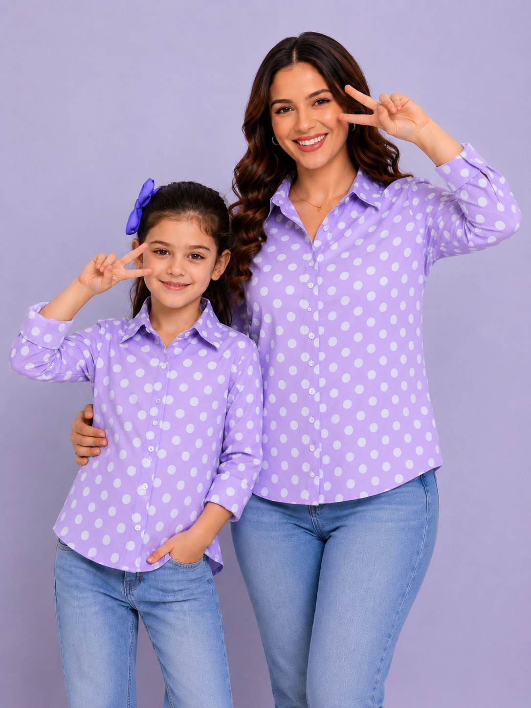 Polkadot Twinning Cotton Shirt Combo