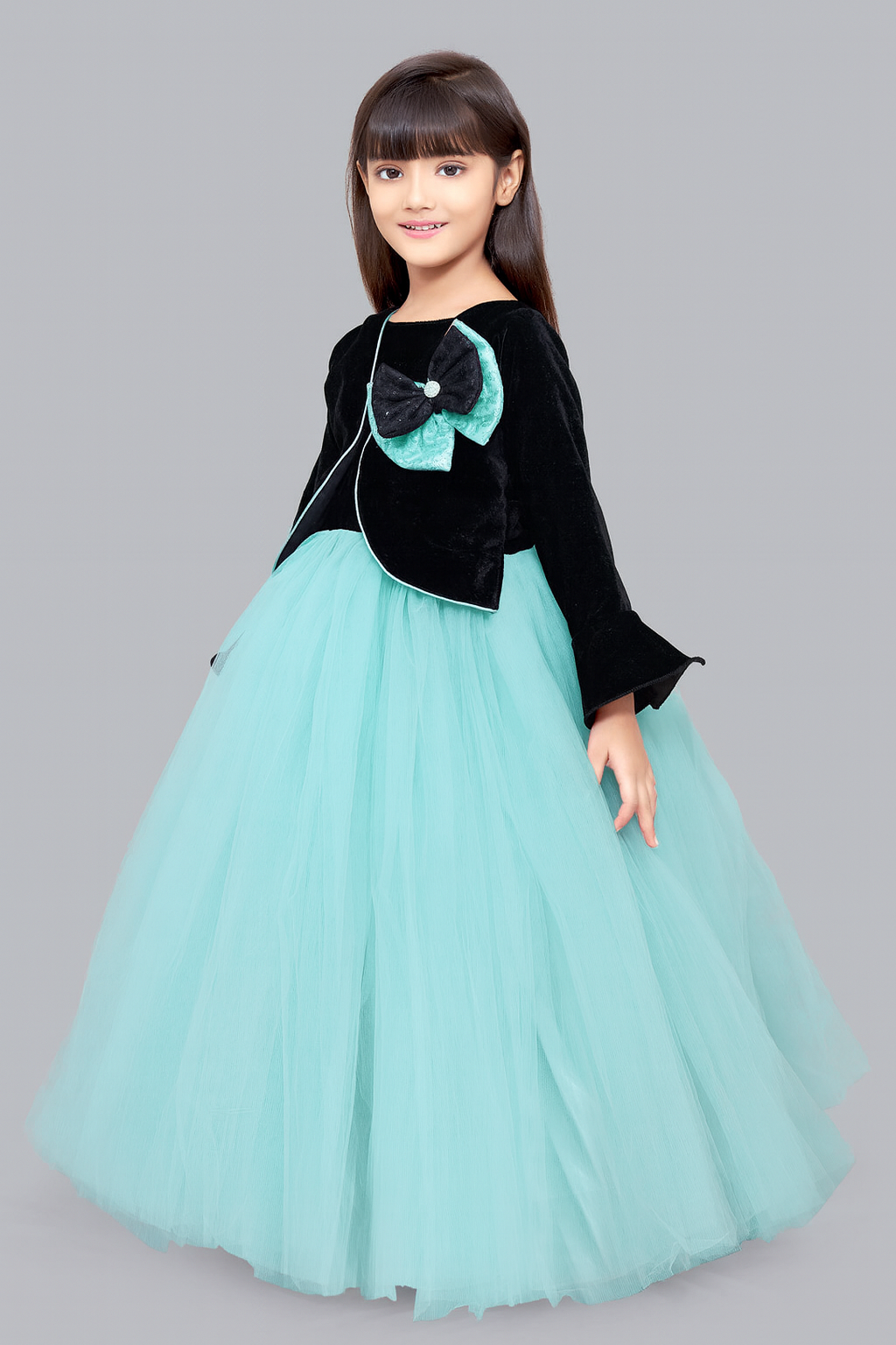 Pink Chick Black Velvet and Aqua Jacket Style Gown