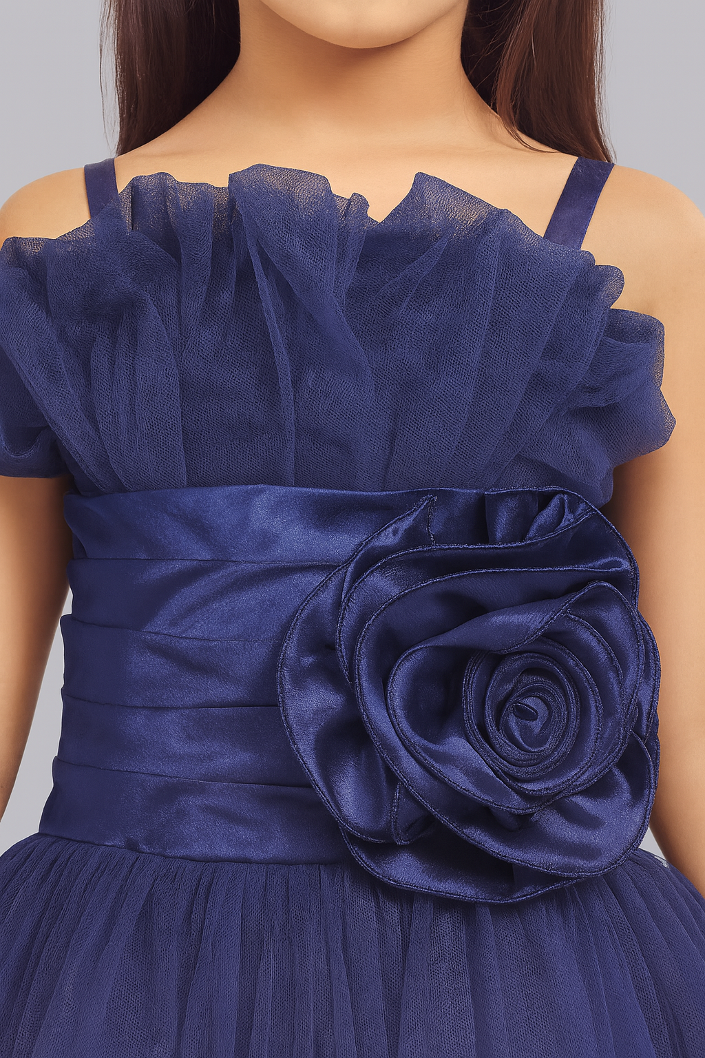 Ruffled Silhouette Party Gown - Navy Blue