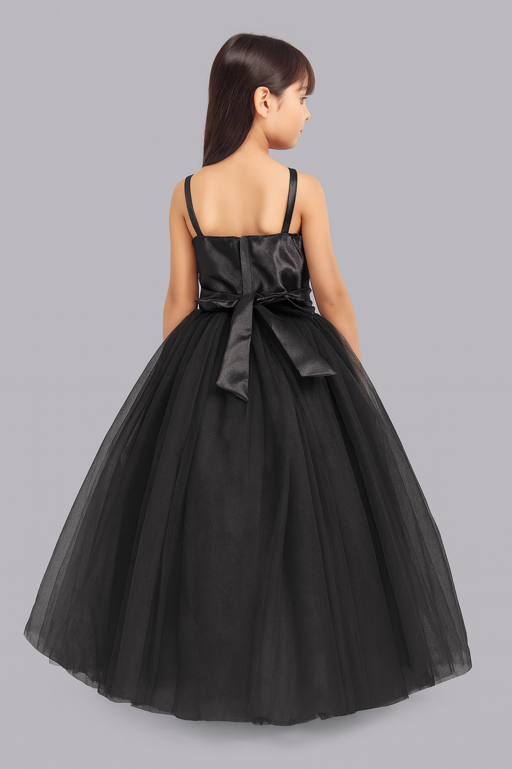 Ruffled Silhouette Party Gown - Black