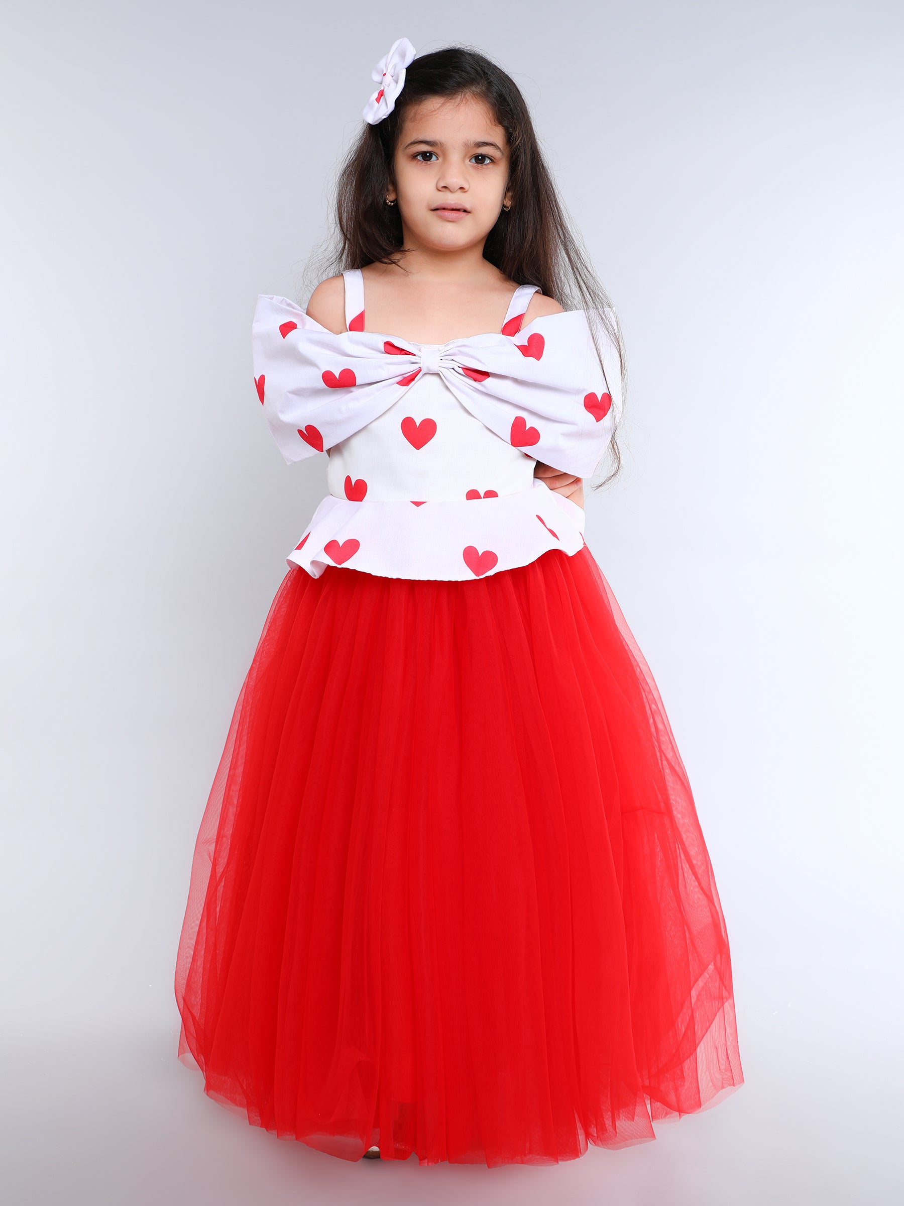 Heart Print Peplum Gown with Matching Clip Red