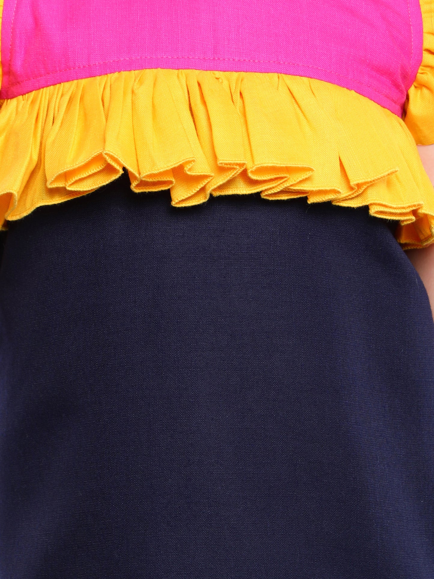 Cotton Drop Waist ColorBlock Dress -Navy Blue