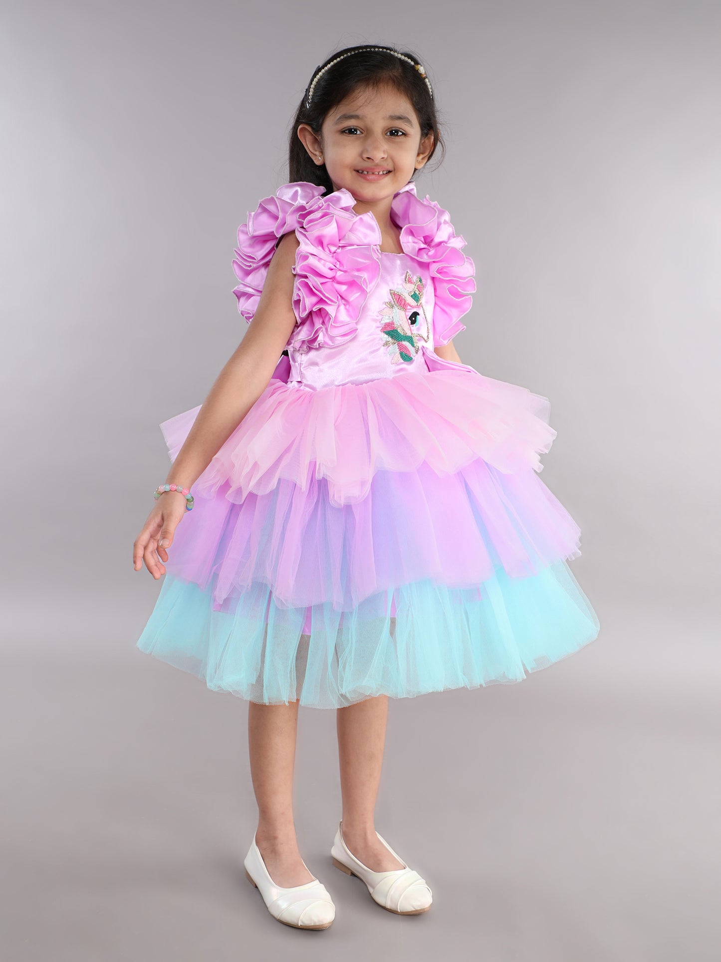 PinkChick Unicorn Layered Dress
