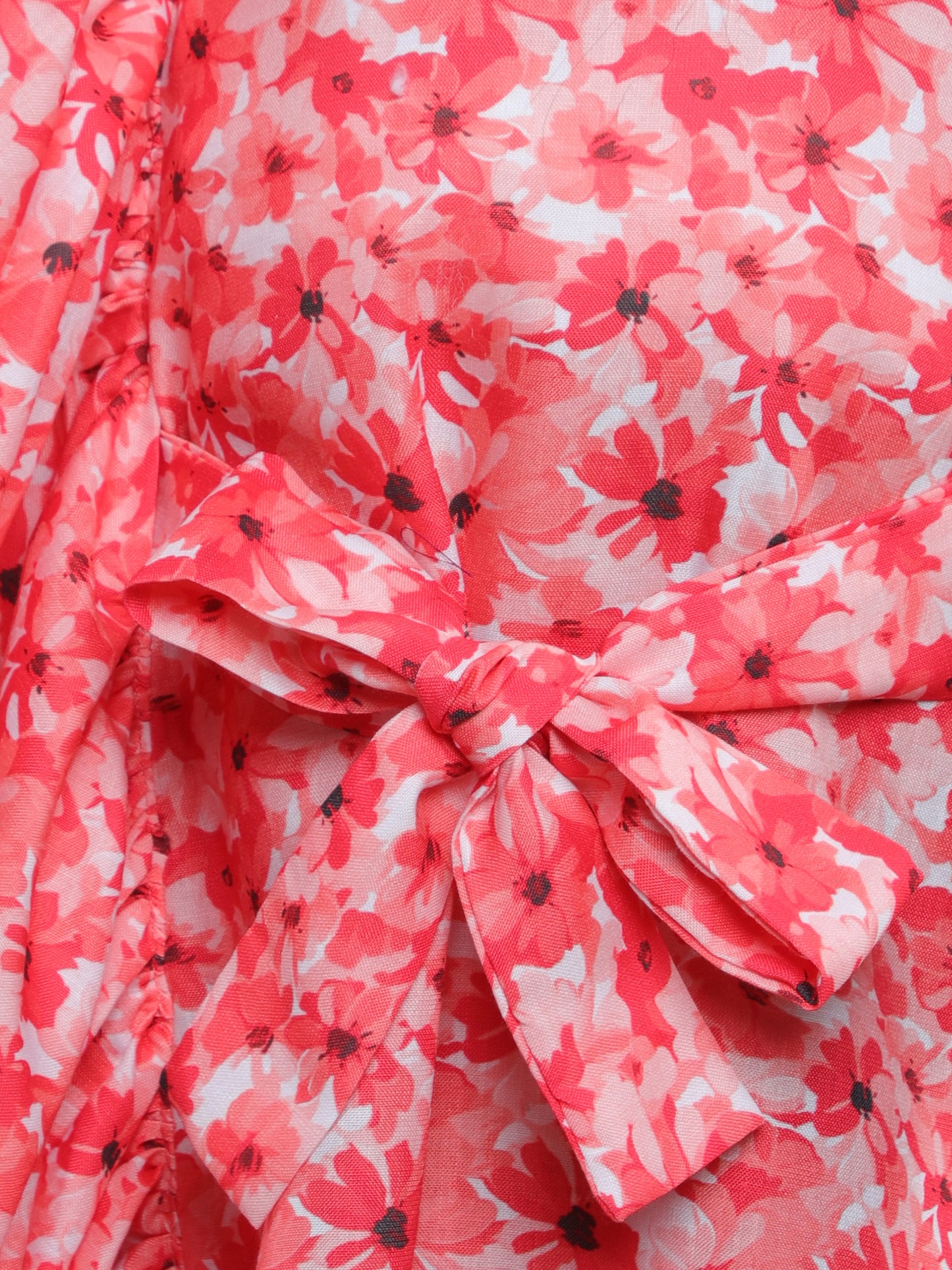 One-Shoulder Blue Floral Ruffle Dress with Matching Hair Bow -Orange