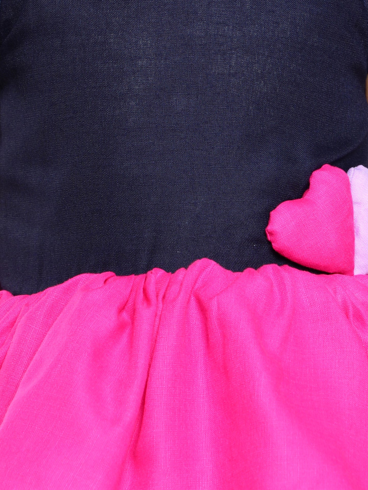 Colorblock Cotton Layered Dress with Matching Bow Clip -Navy Blue