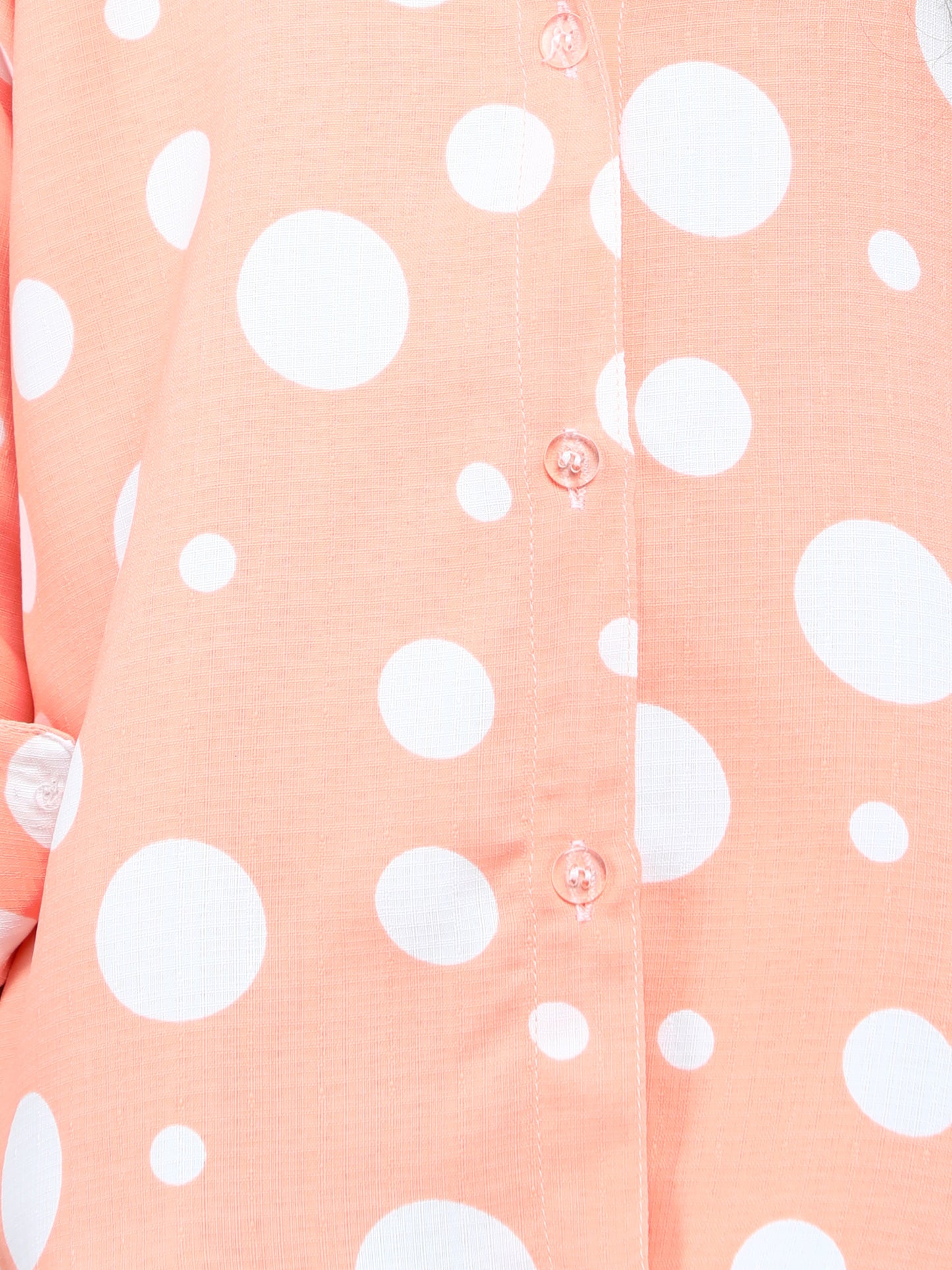 Peach Polka Dot Button-Down Shirt