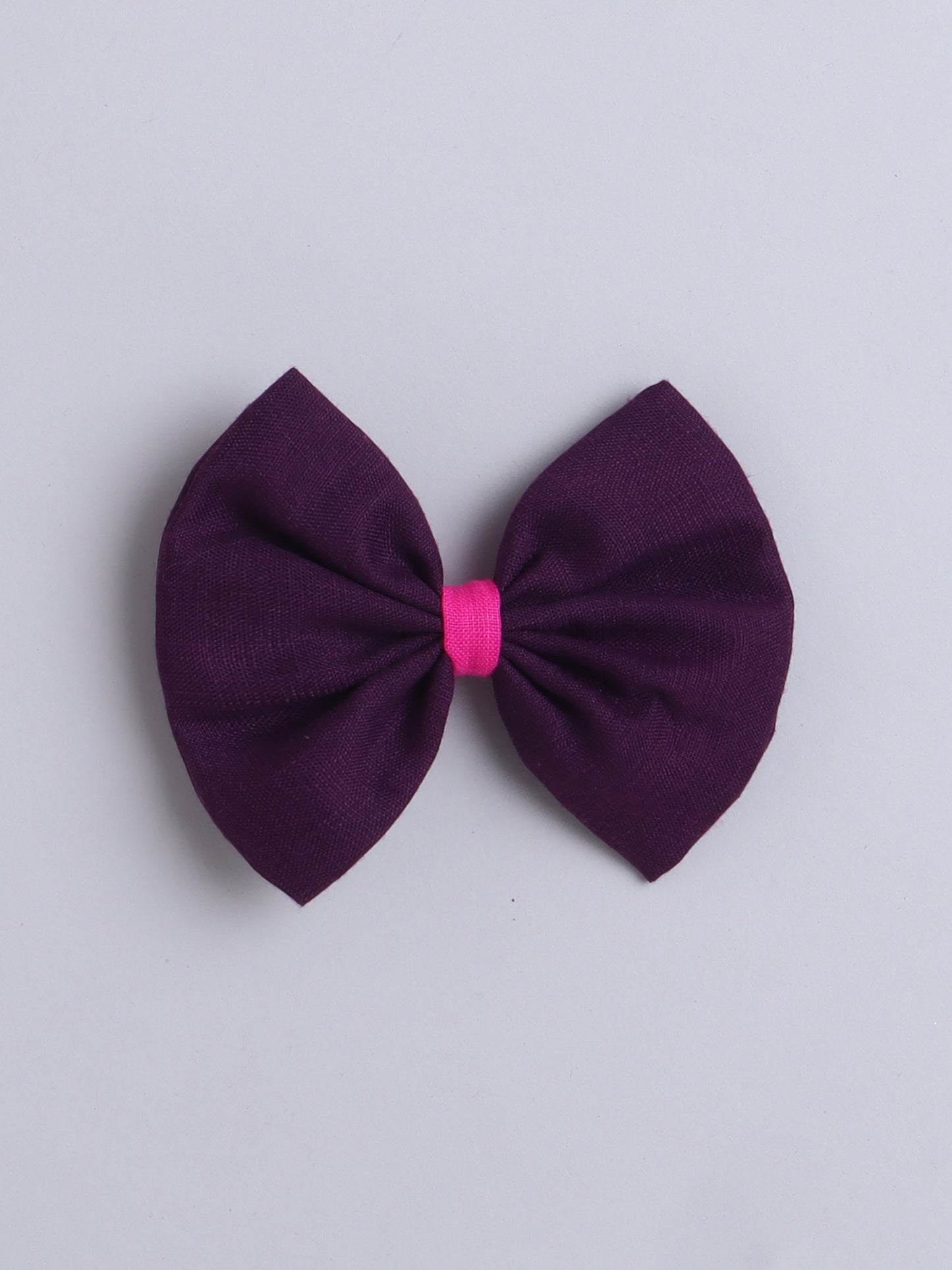 Colorblock Cotton Bow Dress with Matching Bow Clip - Burgundy and Pink