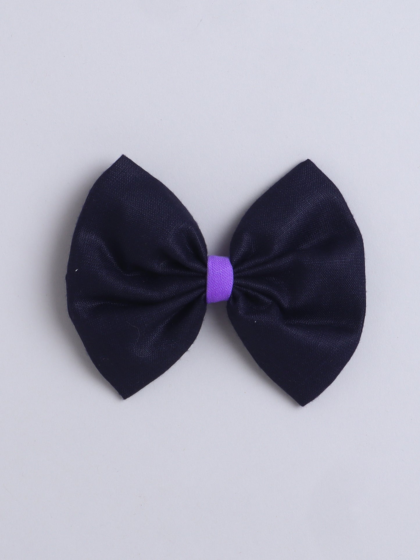Colorblock Cotton Bow Dress with Matching Bow Clip - Navy Blue & Purple