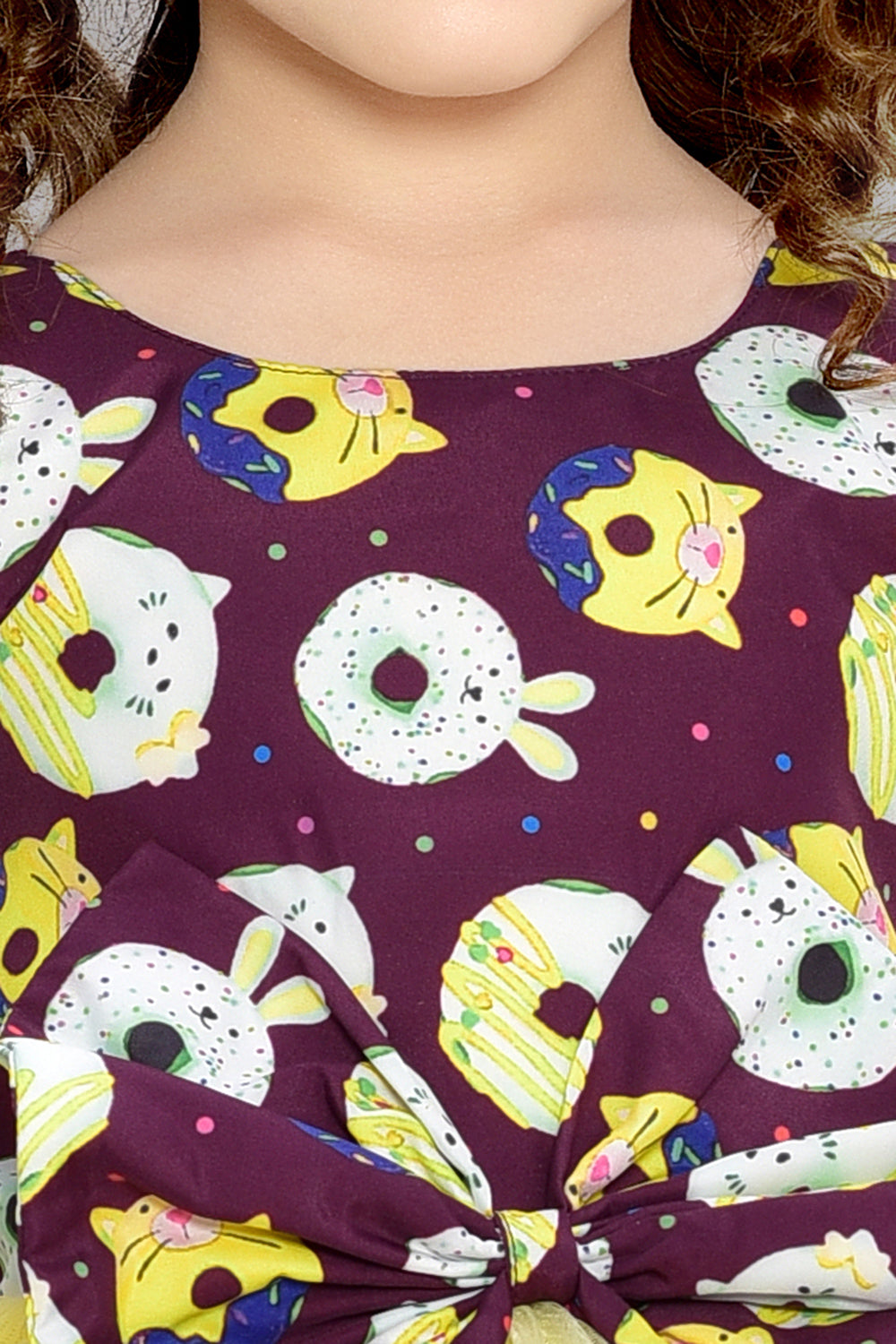 Pink Chick Donut Printed Party Dress-Yellow