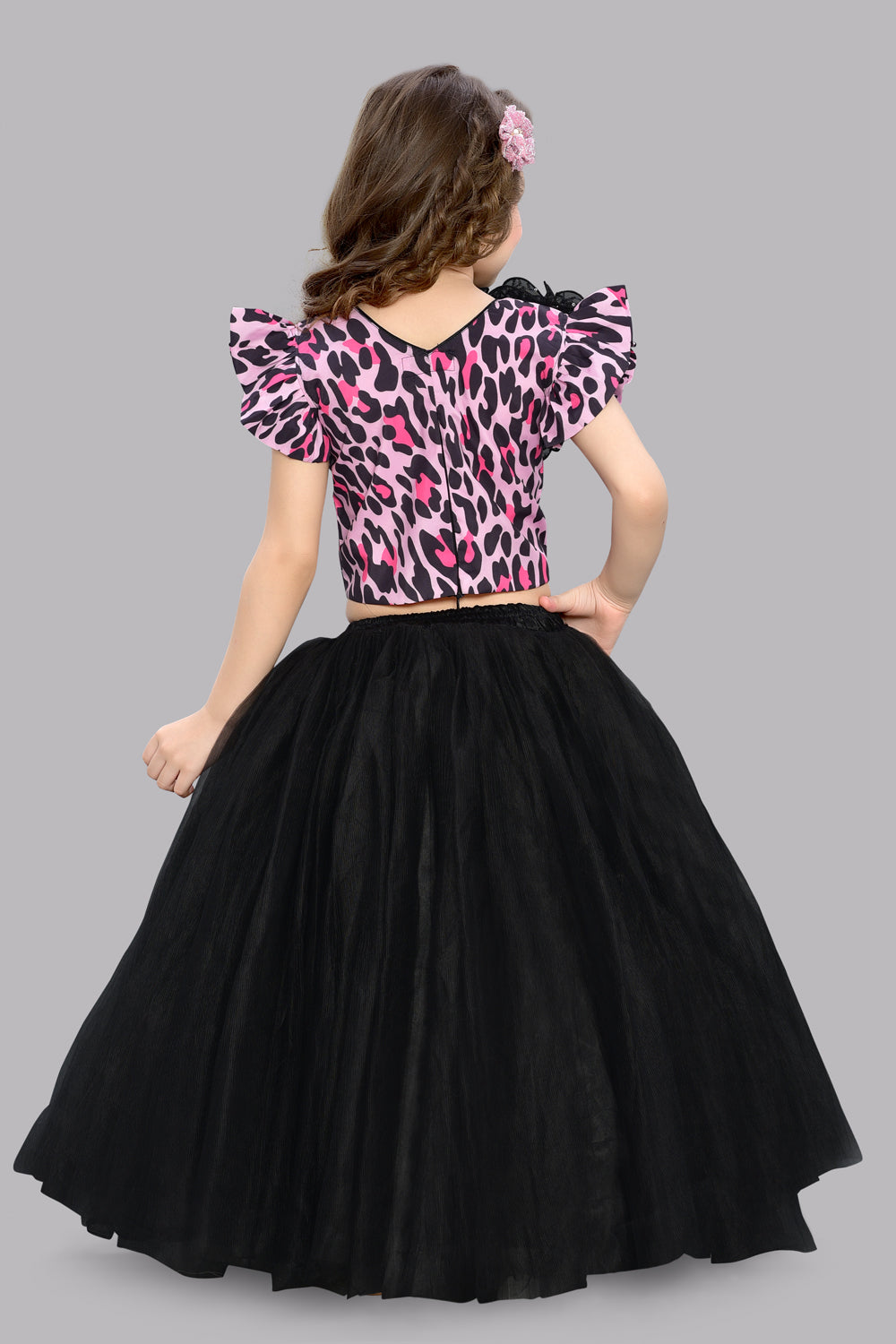 Leopard Printed Top with Tulle Skirt-Pink