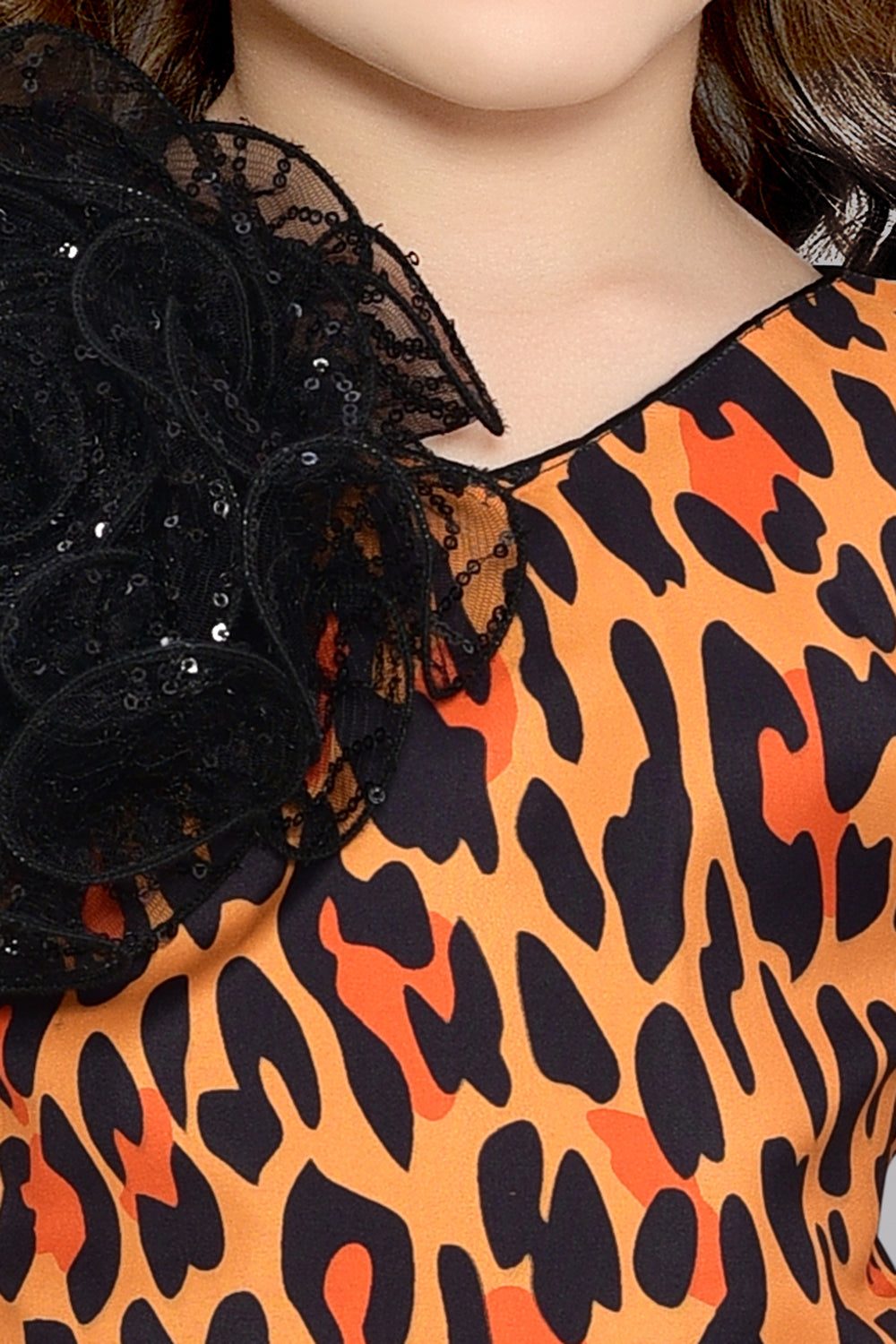 Leopard Printed Top with Tulle Skirt-Orange