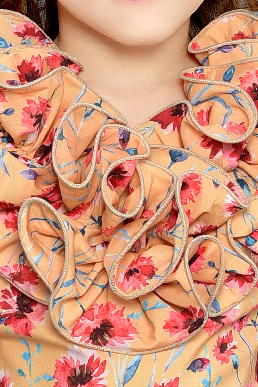 Yellow & Maroon Floral Top with Tulle Skirt