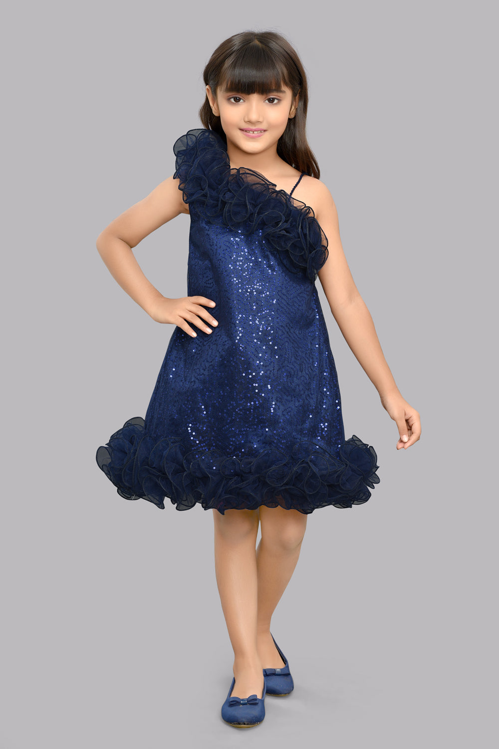 aline navy blue dress Sequined Aline Ruffled Dress -Navy Blue – Pink Chick