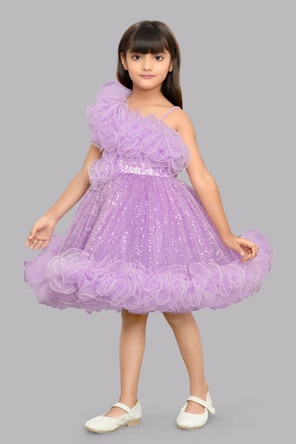 Sequined One shoulder Twirl Dress -Lavender