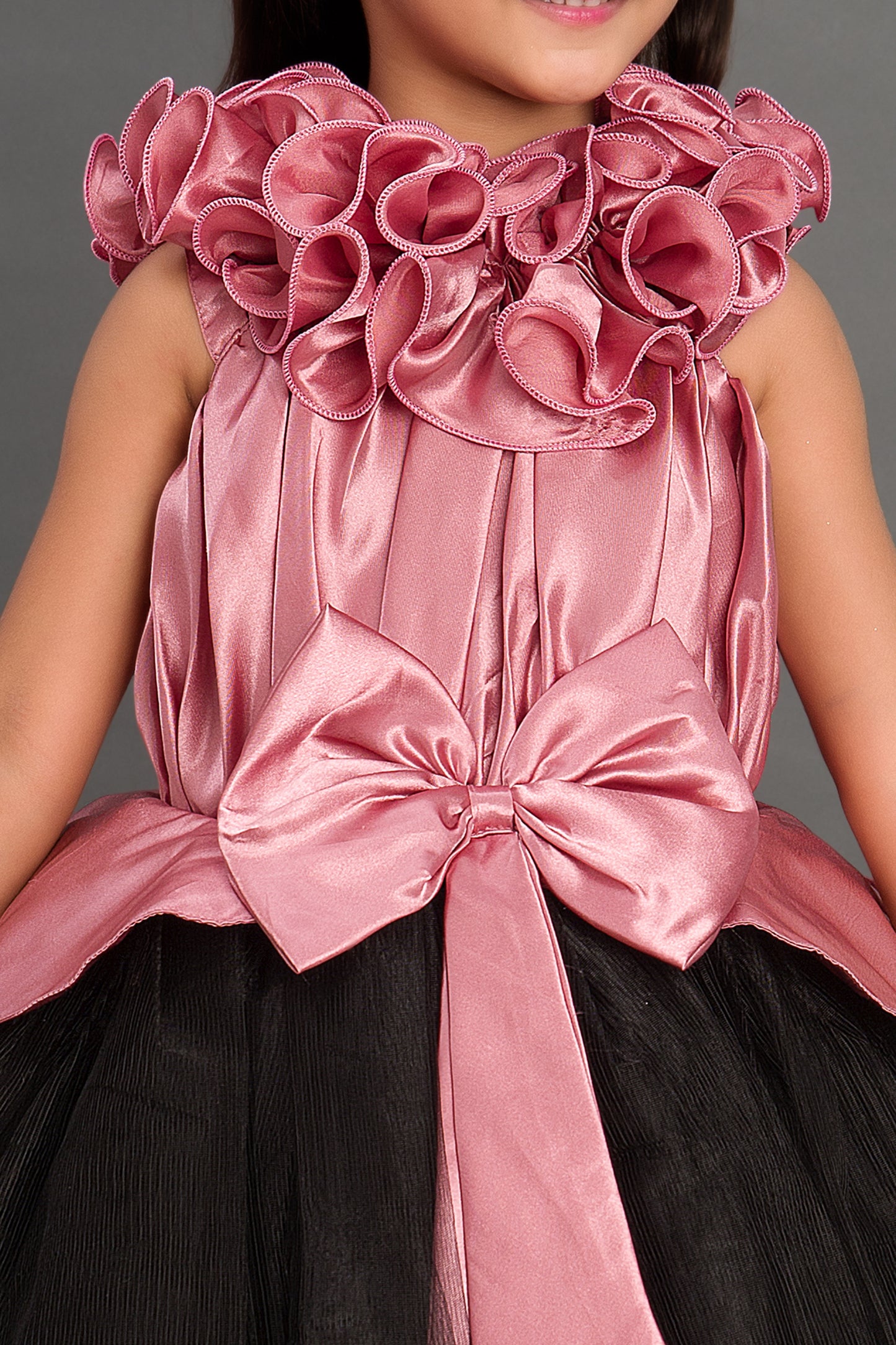Dusty Pink and Black Halter Peplum Gown