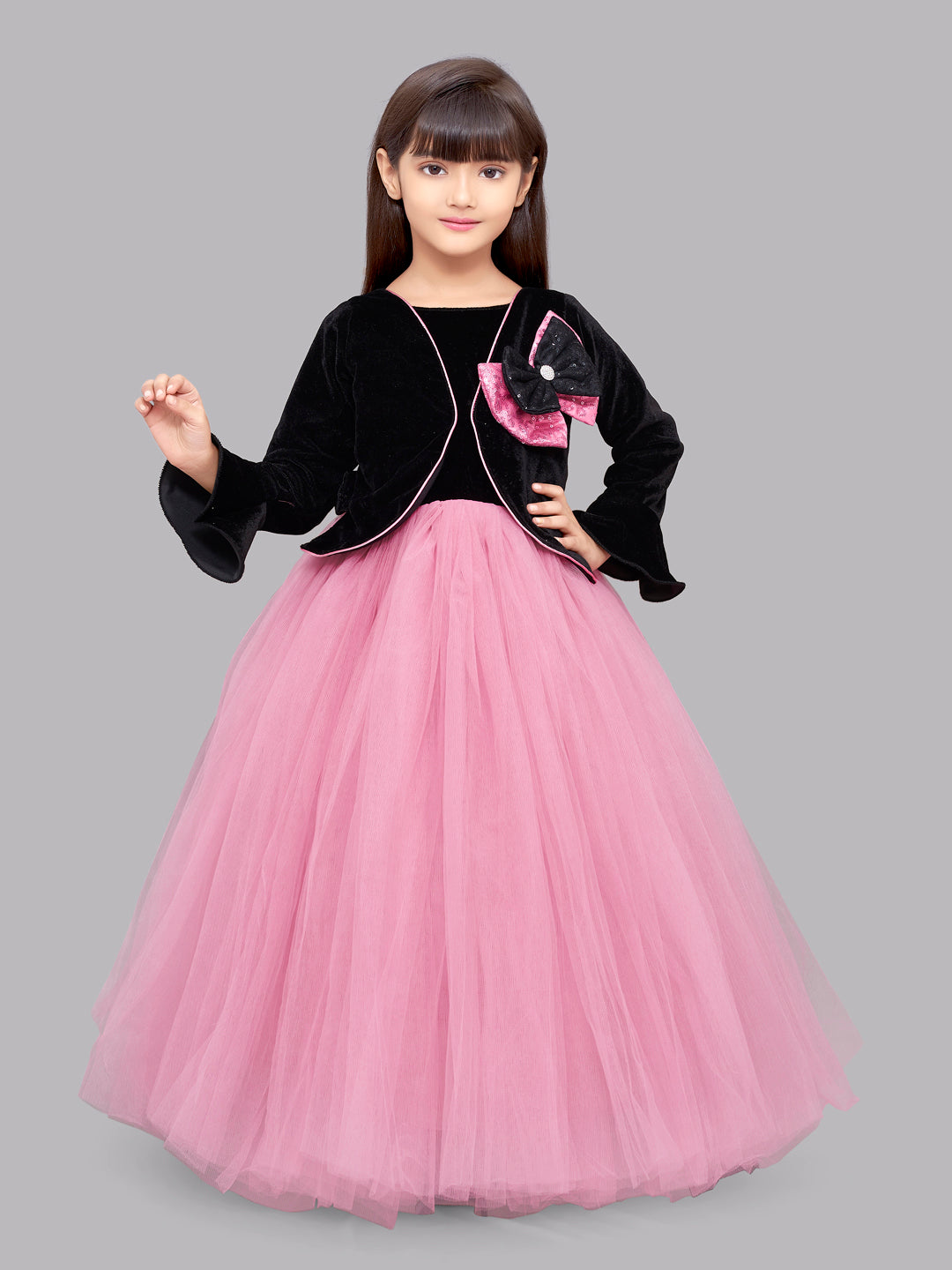 Pink Chick Black Velvet and Rose Jacket Style Gown