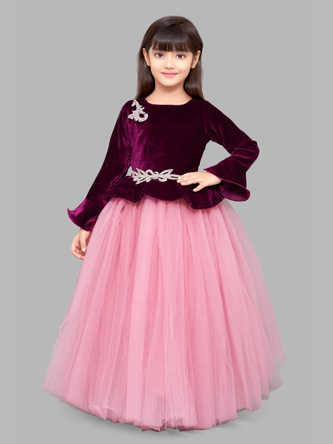 Pink Chick Wine Velvet and Rose Gown1