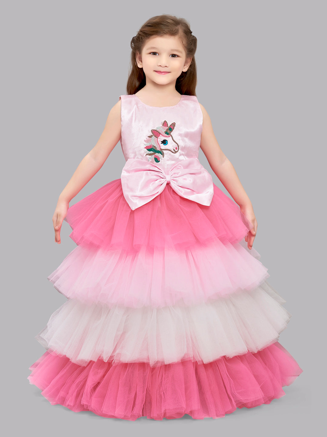 Pink Chick Unicorn Layered Gown-Pink