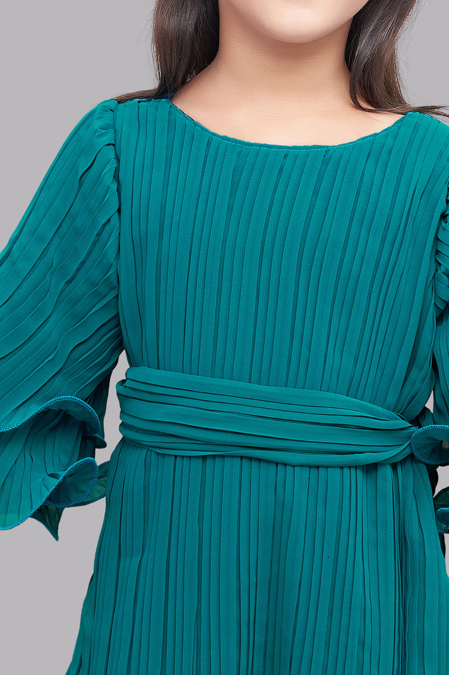 Pink Chick Teal Accordion Pleated Dress