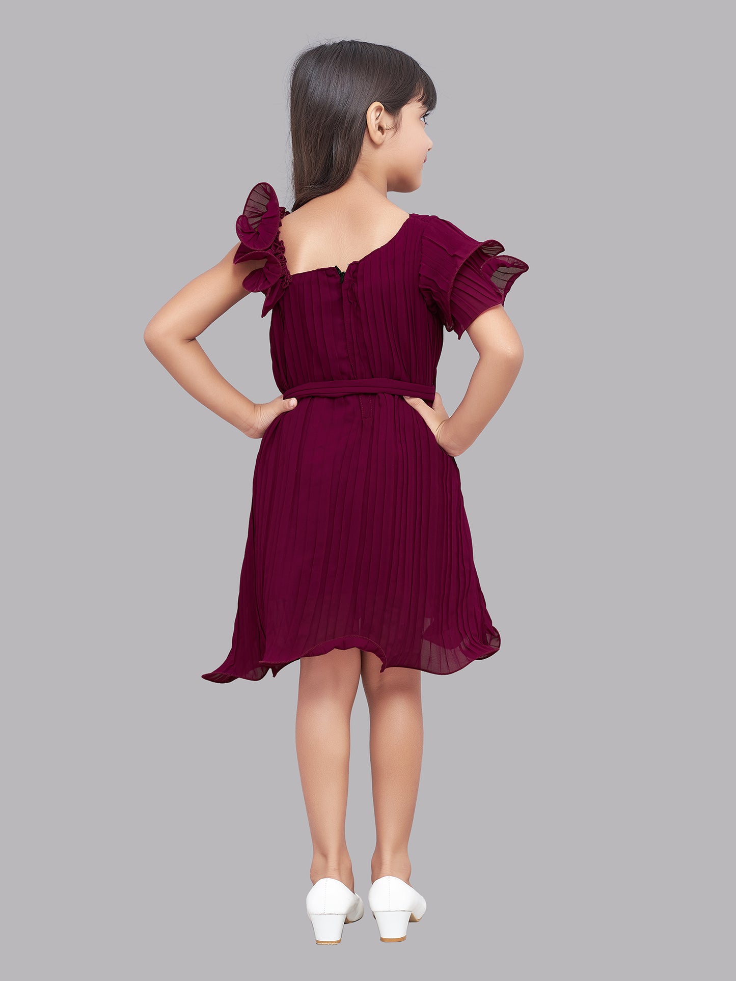 Burgundy Accordion Pleated Dress