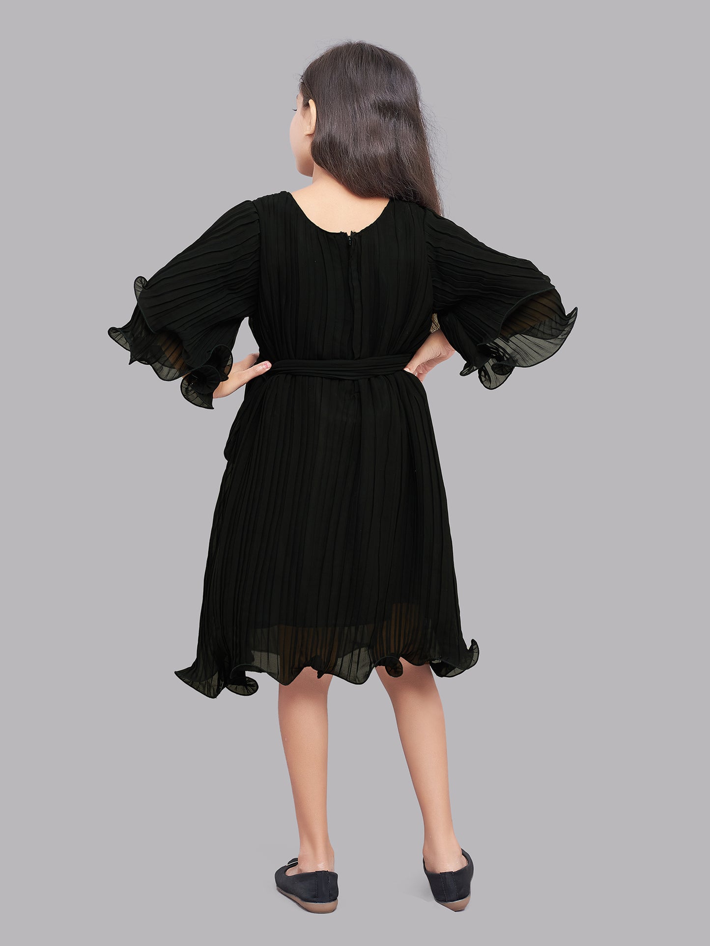 Pink Chick Black Accordion Pleated Dress