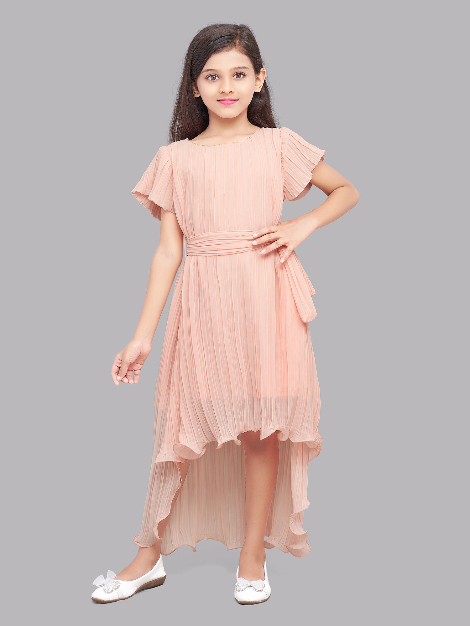 Peach high low clearance dress